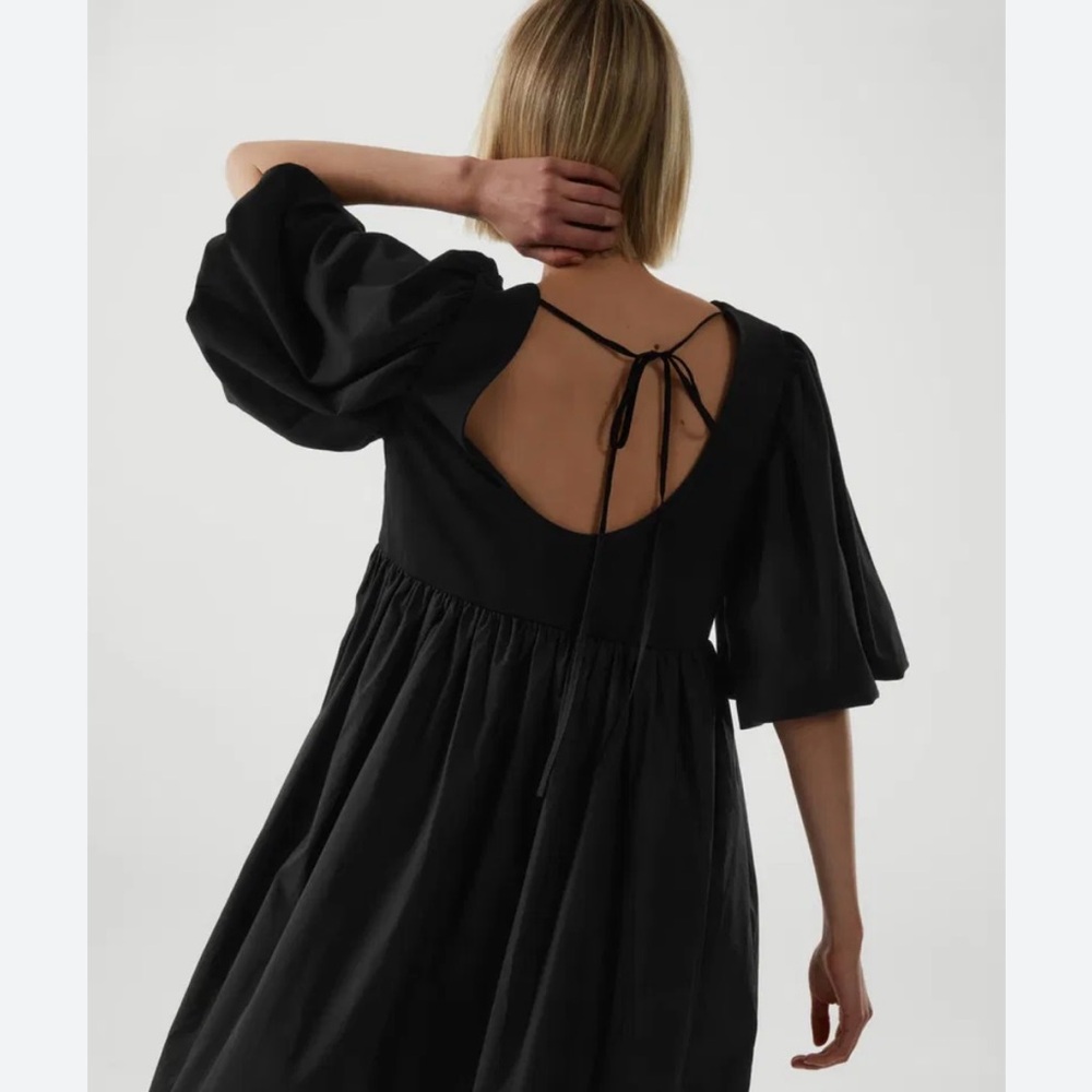COS Contrast Panel Puff-Sleeve Midi Dress, Black, M - Picture 4 of 7